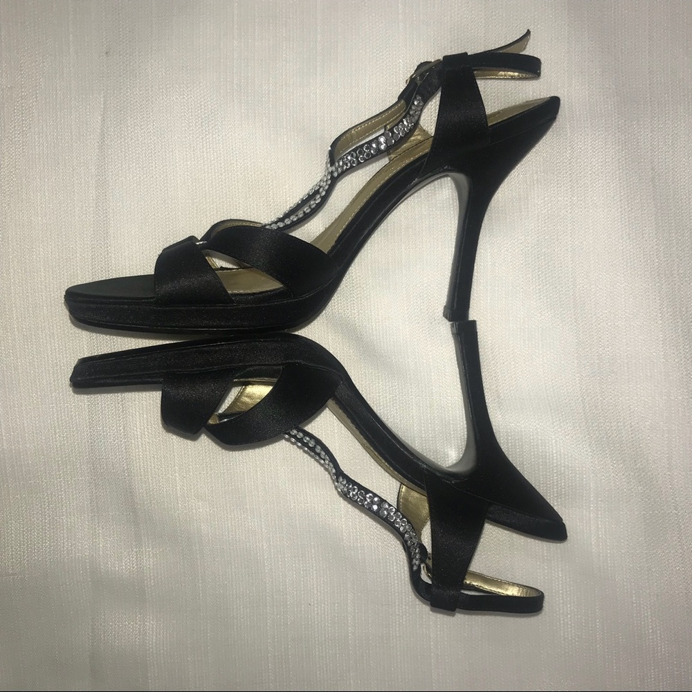 Black Rhinestone Sandal Heels